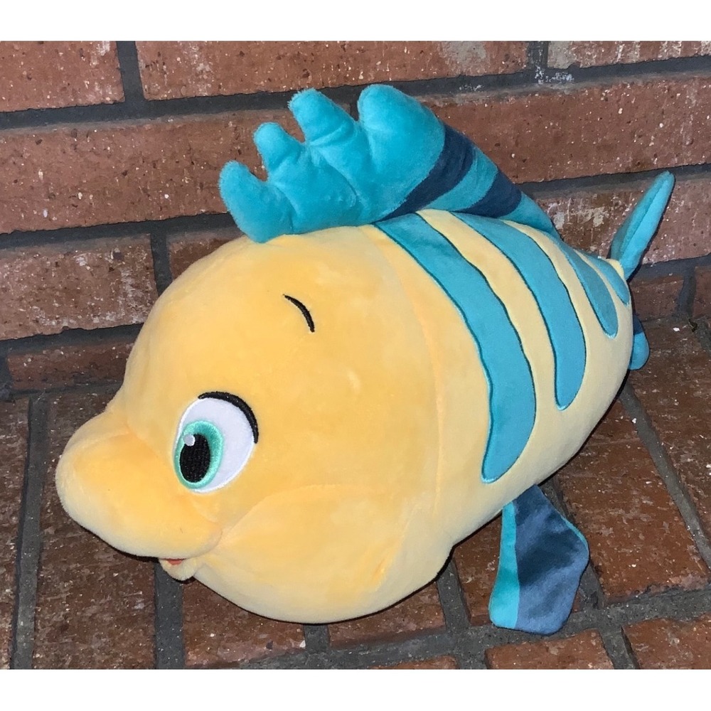 Disney The Little Mermaid Flounder Plush Stuffed Animal Yellow Teal Fish 14"